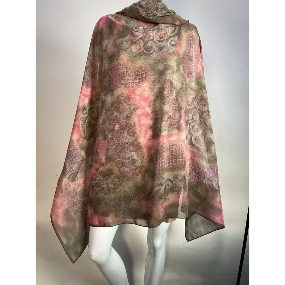 Cerruti 1881 Vintage geometric abstract Pareo Scarf  55' x 57" Tan, Pink   Silk